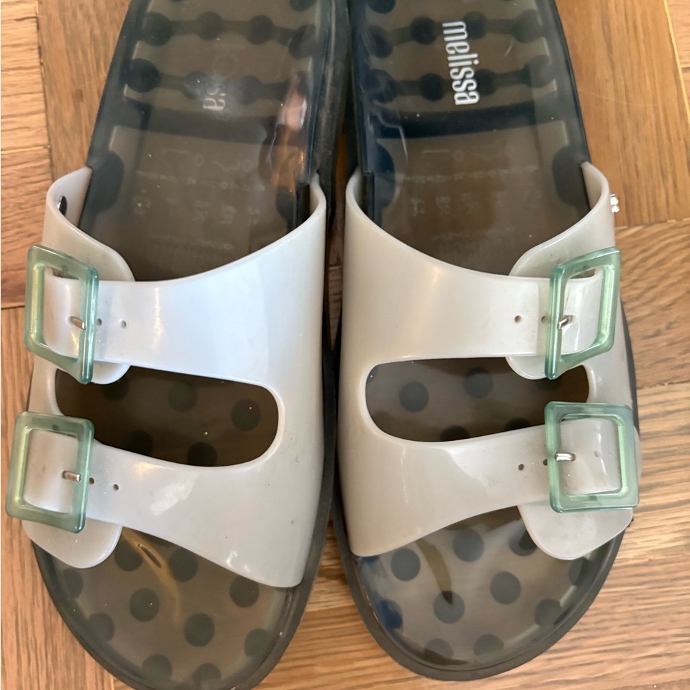 Melissa Sandals - Sage green with Green Buckles